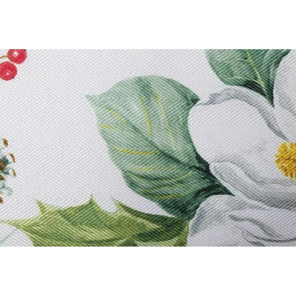Christmas Winter White Poinsettia Fabric Tablecloth 60 RD Textured Jacquard